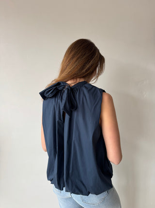 Open back navy bow top