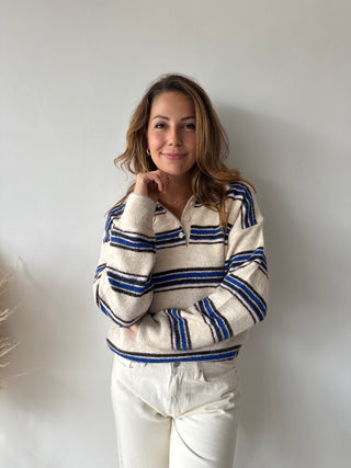 Blue brown striped beige knit