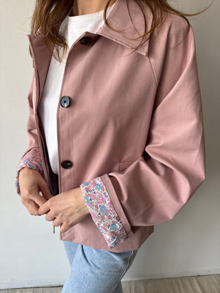 Flower details pink trench jacket
