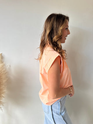 Heart pocket orange striped top