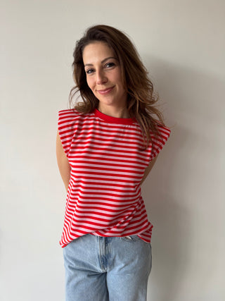 Pink red striped sleeveless top