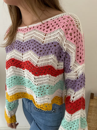 Colorful crochet long sleeves top