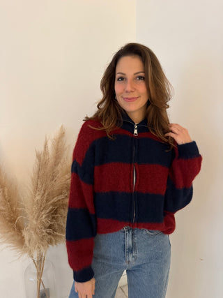 Red bue soft zipper knit