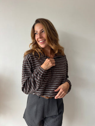 Soft brown grey zipper knit