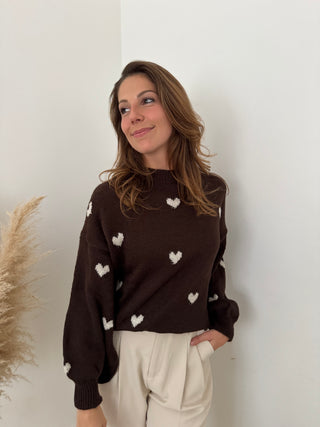 White hearts brown knit