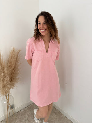 Pink denim dress