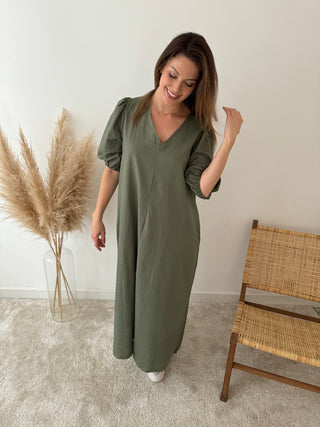 Kaki linen maxi dress