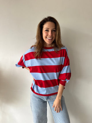 Blue red striped top