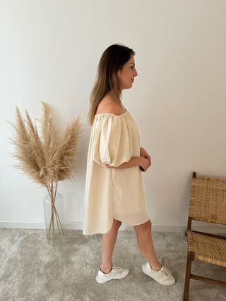 Beige off shoulder short dress