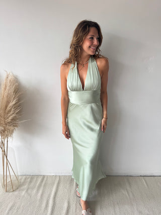Mint satin maxi dress