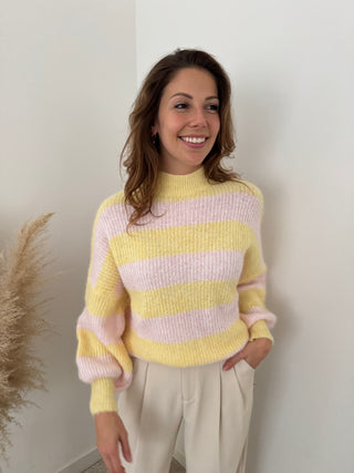 Yellow pink striped knit