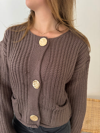 Gold buttons marron knit