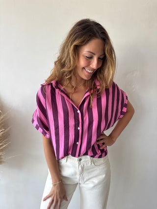 Burgundy pink striped tetra top