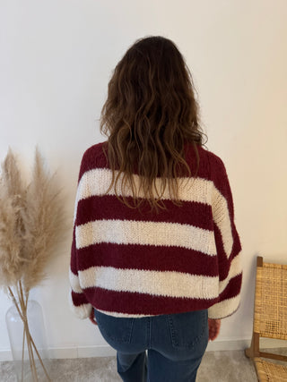 Beige burgundy striped knit