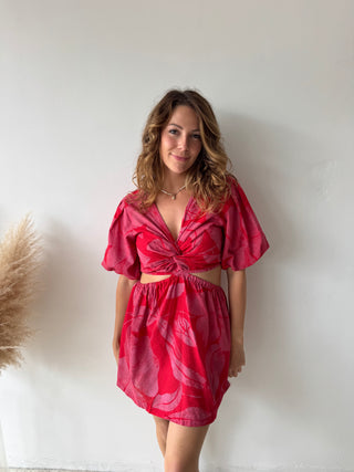 Pink red cut out dress