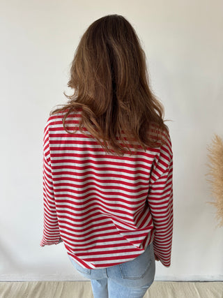 Red grey striped t-shirt
