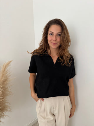 Short sleeves soft black knit