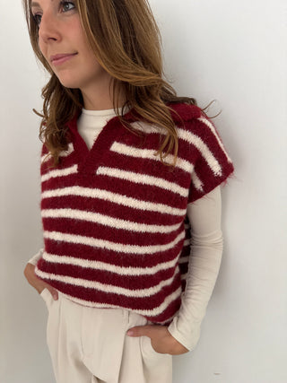 Burgundy striped sleeveless knit