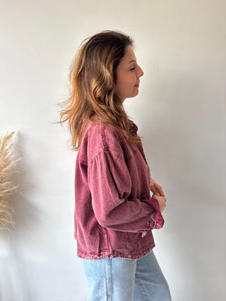Burgundy denim jacket