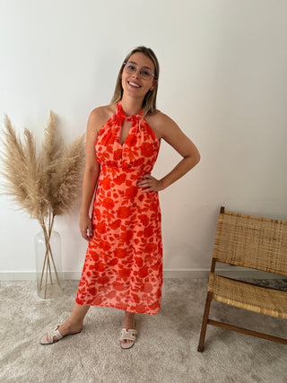 Orange flowers halter dress