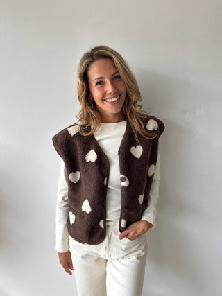 Beige hearts brown teddy vest