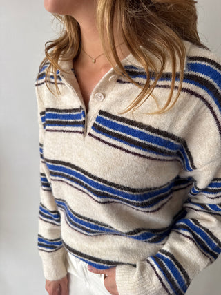 Blue brown striped beige knit