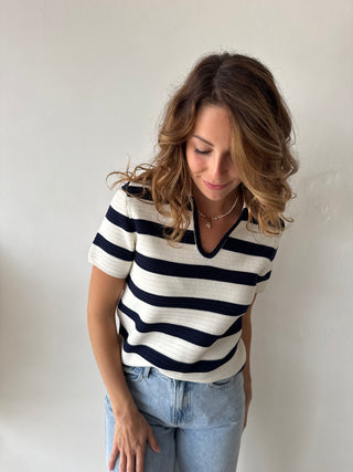 Navy white striped top