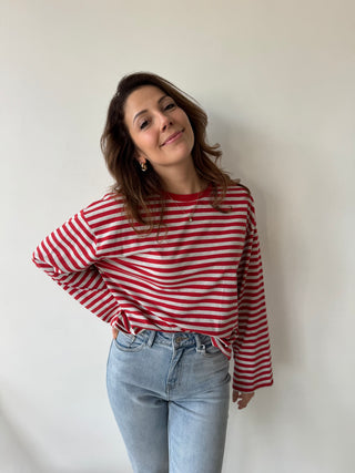 Red grey striped t-shirt