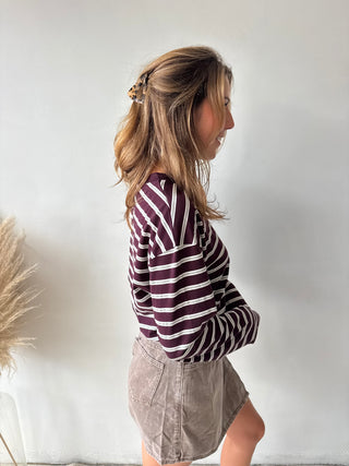 Grey burgundy striped longsleeve