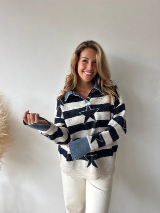 Denim detail star knit