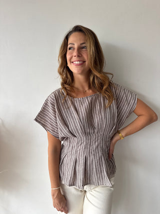 Brown striped peplum top