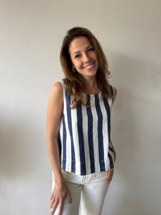 Denim blue striped top