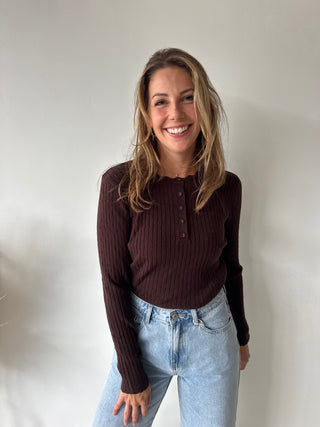 Brown soft ribbed knit top