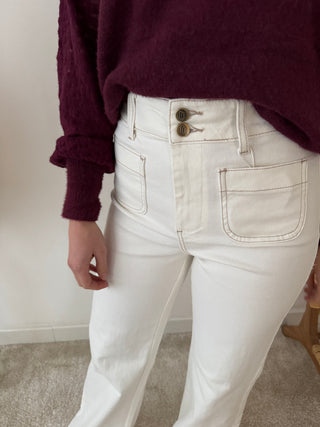 White denim wide jeans