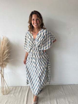 Blue leaves maxi dress