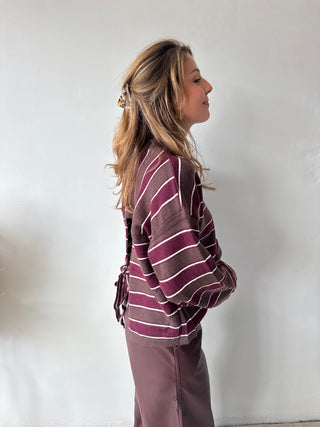 Burgundy Brown striped knot knit
