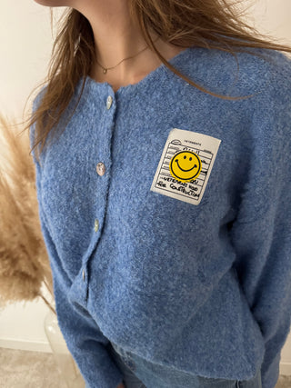 Blue smiley knit