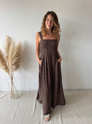 Brown polka maxi dress
