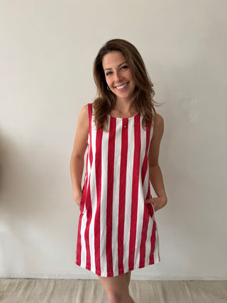 Red striped denim dress