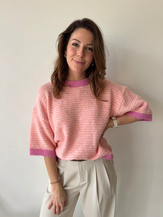 Fuchsia details pink knit