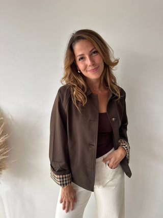 Brown checked trench jacket