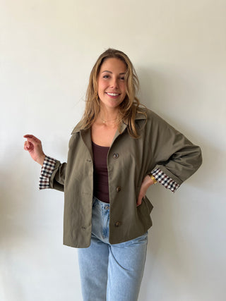 Kaki checked trench jacket