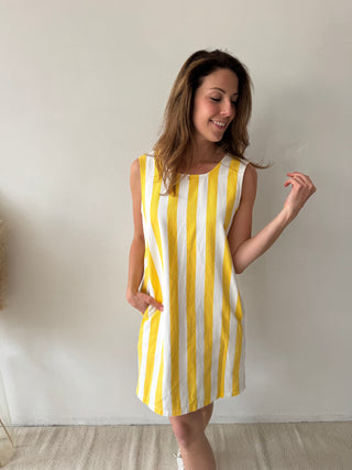 Yellow stripes denim dress