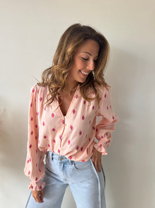 Fuchsia leaves pink tetra blouse