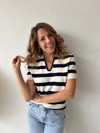 Navy white striped top