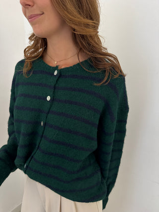 Green marine striped button knit