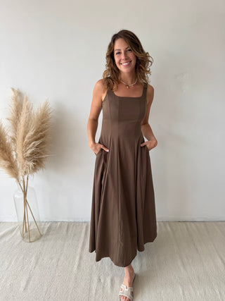 Brown flare maxi dress