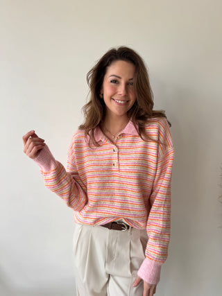 Pink orange soft polo knit