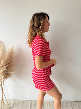 Fuchsia striped playsuit