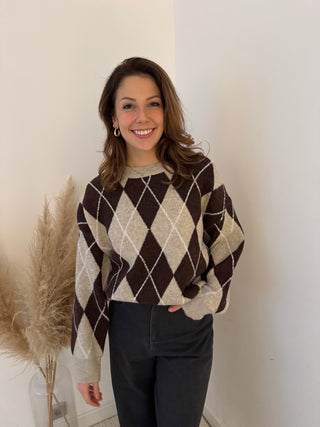 Beige brown argyle sweater